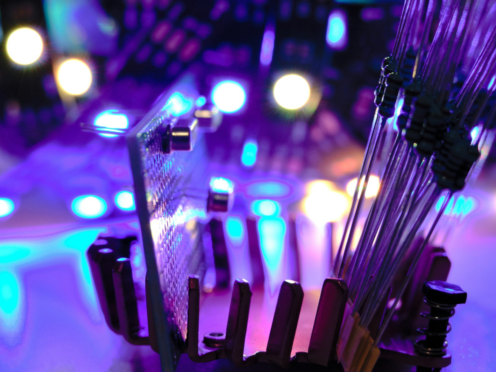 Circuit board macro photograph with illuminated components